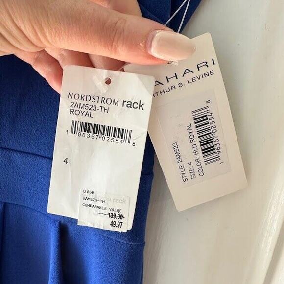 NWT Tahari Royal Blue Dressy Sleeveless Wide Leg Jumpsuit Size 4 Pockets - Picture 3 of 8